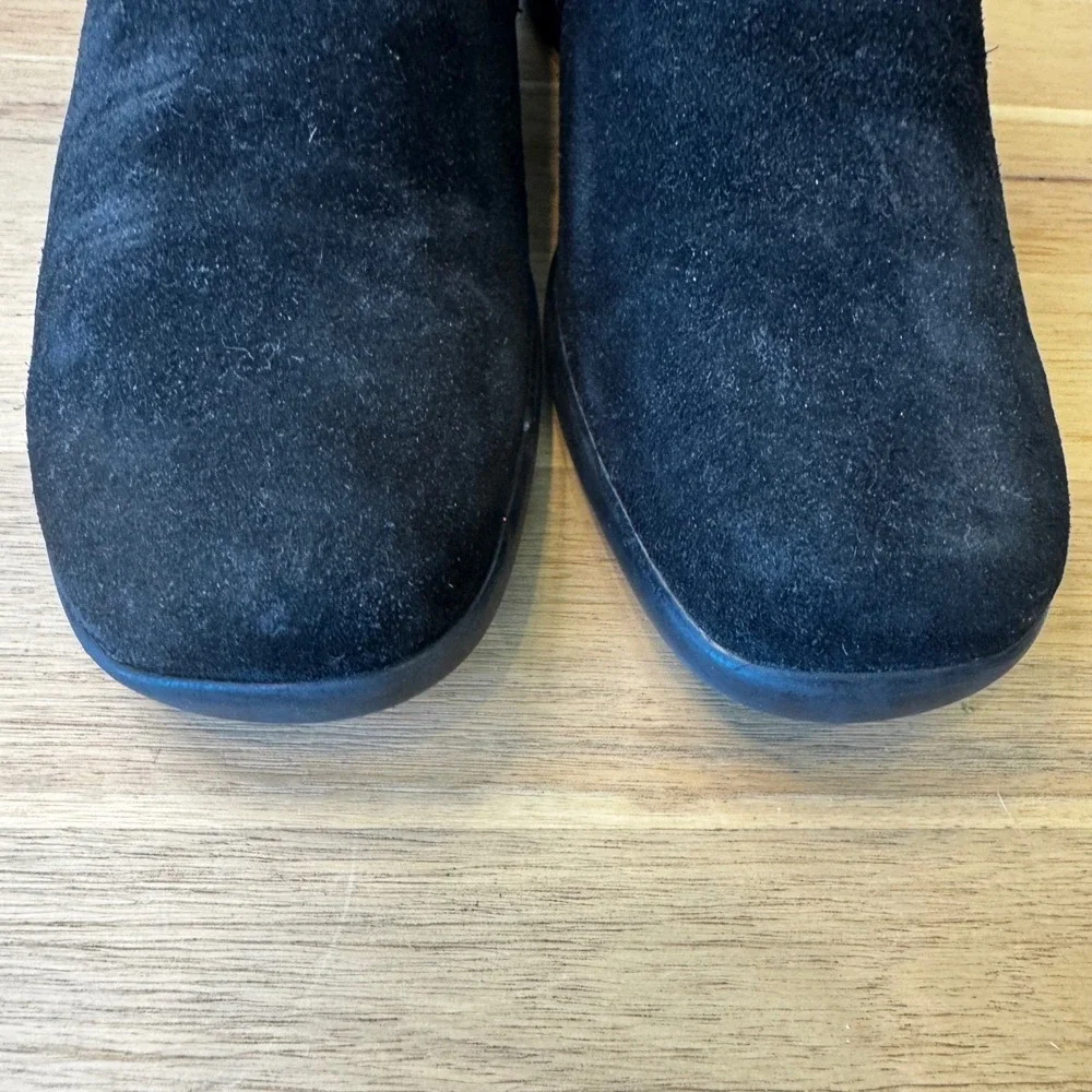 Aquatalia Marvin K Women 7.5 Black Suede Wedge Loafers Italy Comfort Boho‎